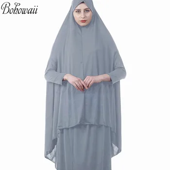 BOHOWAII Ramadanas Malda Suknelė, Hijab Nustatyti Jilbab Abaja Dubajus Turkijos Musulmonų Apdaras Longue Khimar Vestido De Mujer Gebedskleding