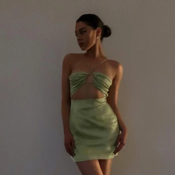 CUTENOVA Naujausios Konstrukcijos Žalia Seksualus Moterų Nėriniai-up Suknelė Camisole Šilko Tekstūros Šalies dDess Visas Rungtynes