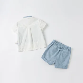 DB16814 dave bella vasaros kūdikių berniukų atsitiktinis lankas kratinys drabužių rinkiniai vaikams mados trumpas rankovės komplektai vaikams 2 vnt kostiumas