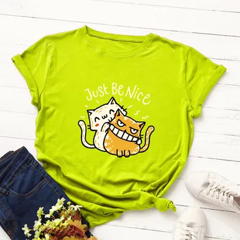 Didelio Dydžio Harajuku Atsitiktinis Medvilnės Gyvūnų Marškinėliai Funny Cat Print T-shirt Moterims, Vasaros Mielas Pagrindinio Viršūnes Negabaritinių Moteris Tshirts