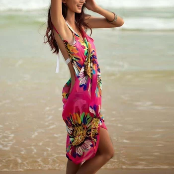 Didysis išpardavimas Bohemijos Moterų Vasaros Paplūdimio Suknelė Bikini Danga-ups Plaukti Dėvėti Padengti Iki Medvilnės Tunika Seksualus Giliai V-Kaklo Skraiste Caftan Vasaros