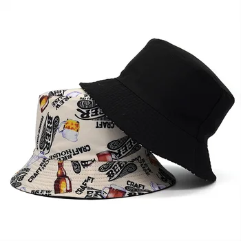 Dvi Pusės Grįžtamasis Laišką Alaus Kaušu Skrybėlę Unisex Spausdinimo Hip-Hop Kepurės Moterims, Vyrams, Panama Kepurė Vasaros Skrybėlę Žvejys