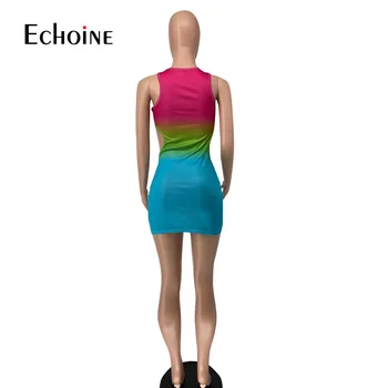 Echoine Moterų Sexy Spalvinga gradientas Tuščiaviduriai Iš Naktinio Klubo Šalis Suknelė Vasaros Drabužių Rankovių Mini Bodycon Suknelės Komplektai
