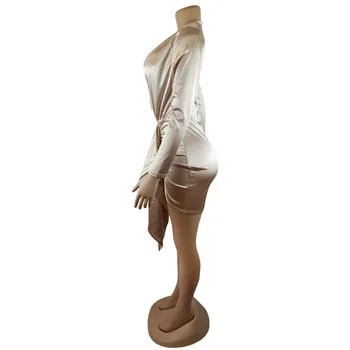 Elegantiškas Mados Moterų Ilgomis Rankovėmis Giliai V-Kaklo Megztinis Suknelė Ponios Pavasario Bodycon Slim Trumpas Mini Pieštuku Suknelės Moterims Suknelė 2021