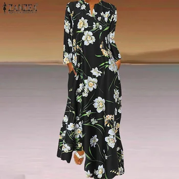 Elegantiškas Šalis Kaftan Vestidos 2021 Bohemijos Gėlių Spausdinti Sundress ZANZEA Moterys Vasarą ilgomis Rankovėmis Maxi Ilgio Suknelės, Negabaritinių