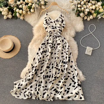 Fitaylor Naujas Vasaros Moterų Atsitiktinis V-kaklo Leopard Aukšto Juosmens-line Šalies Slydimo Suknelė Seksualus, Elegantiškas Tvarstis Lankas Ilgos Suknelės