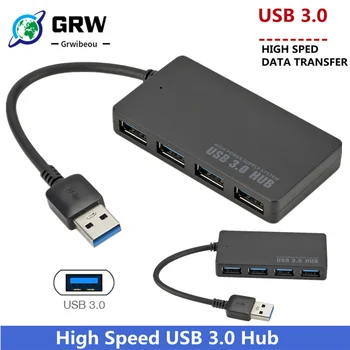 Grwibeou USB3.0 Adapteris, skirtas Nešiojamojo KOMPIUTERIO Didelio Greičio USB 3.0 Hub Išorės 4 Uostų Adapteris, Splitter USB Expander Kompiuterių Priedai