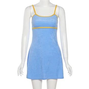Gtpdpllt 2021 m. Vasaros Paplūdimio Suknelė Moterims Spageti Dirželis Linijos, Vestidos Kratinys Mėlyna Y2K Seksualus Šalis Mini Suknelės Atostogų Rūbeliai
