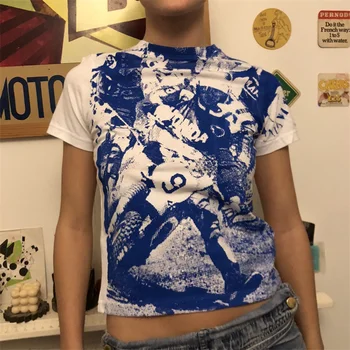 Hirigin 90-ųjų Retro Moterys T-shirt Grafikos Spausdinimo Trumpas Rankovės Prakaito Derliaus Y2K Estetinės Gotikos Harajuku Streetwear Vasaros T-shirt