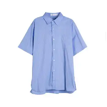 IEFB Vyrų Vertikali Juostelė Mėlynos spalvos Marškinėliai trumpomis Rankovėmis Vieną Krūtinėmis Negabaritinių Marškinėliai 2021 Naujas Vasaros Priežastinis Laisvus Drabužius, 9Y7951