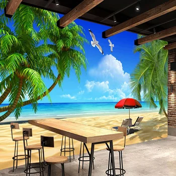 Individualizuotos Fono paveikslėlį Freskomis 3D Marina Smėlio Paplūdimys, Kokoso Medžio Kambarį, TV Foną, Sienos, Namo Apdailos, Sienų Tapyba Nuotraukos