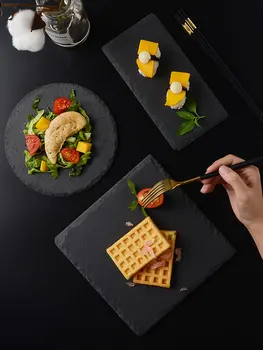 Japonų stiliaus natūralaus skalūno plokštelės suši duonos desertas plokštės black Vakarų maisto atsargų širdies plokštė restoranas