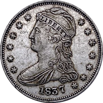 Jungtinės Amerikos Valstijos 1837 50 Centų Apribota Krūtinė Pusę Dolerio Cupronickel Padengti Sidabro Monetos Kopija