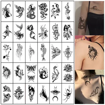 Juoda užkandis skorpionas laikinas tatuiruotes vyrų, moterų rankos riešo netikrą tatto lipdukai vandeniui žuvys flash lipdukai gyvūnų tatoos