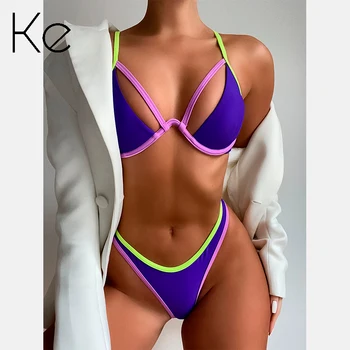 KE Nauja Kolekcija 2021 bikini bellyband bikini vientisos spalvos mėlynas dangus naujas nedidelis duobę juostelės mados seksualus maudymosi kostiumėlis moterims