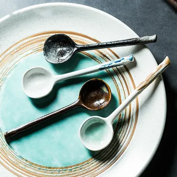 Kinijos retro stiliaus Guzas tekstūros Keramikos šaukštas Kinijos porceliano Kavos, sriubos šaukštas, Stalo reikmenys, Virtuvės reikmenys
