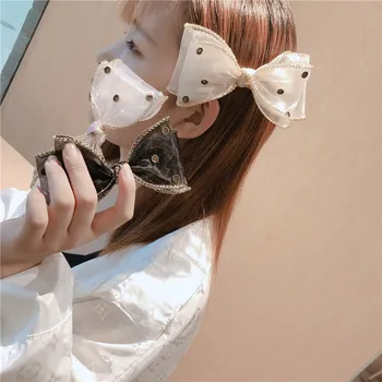 Korėjos Šifono Kaspinu Crystal Bow Duckbill Įrašą Plaukų Kaspinai, Segtukai, Plaukų Įrašą Moterų Mados Nuotakos Papuošalai, Plaukų Aksesuarai