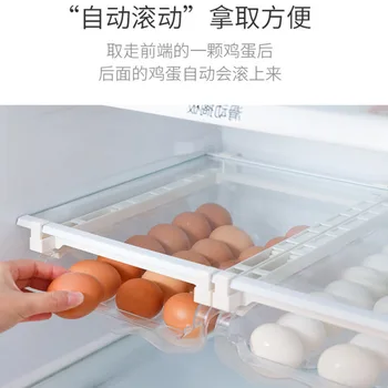Laikymo dėžutė kiaušinių į stalčių-tipo, šaldytuve kabinti skaidrus šviežių saugojimo dėžutė su automatinis roll-out virtuvės organizatorius rac