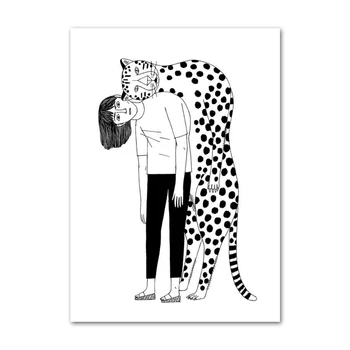 Leopard Mergina Šiaurės Plakatas Sienos Meno Tapybos Drobės Juoda Balta Plakatus Ir Nuotraukas Kambarį Dekoro Sienos Nuotraukas