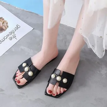 Mada Vasarą Moterys Puošnios Šlepetės PU Odos Vintage Flip Flop Butas su Skaidrių Batai Butas Šlepetės Moterų Sandalai 2021
