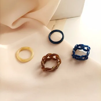 Mados Minimalistinio Korėjos Spalvingas Geometrines Turas Grandinės Akrilo Žiedas Rinkiniai Moterims Mergina Estetinės Papuošalai Šalies Dervos Žiedai