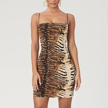 Mados Seksualus Leopardas Spausdinti Velniop Kaklo, Rankovių Vamzdis Slydimo Mini Suknelė Rudenį Moterys Šalis Klubo Bodycon Komplektus Streetwear#g30