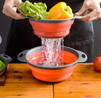 Maisto kokybės Išardomi Colander Silikono virtuvės Kiaurasamtis Lankstymo Kiaurasamtis Vaisių, Daržovių Plovimo Kartus Nutekėjimo krepšelio