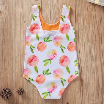 Maudymosi kostiumėlis Mergaitėms vientisas Peach Spausdinimo Kratinys Bowknot Bikini Peties Juostelė Paplūdimio Maudyklos Vaikų maudymosi Kostiumėliai 2021