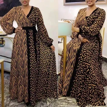 MD Plus Size Moterys Afrikos Spausdinti Dashiki Suknelės ilgomis Rankovėmis Šalis, Chalatai Kaftan 2021 M. Vasarą Ponios Drabužiai Boho Boubou Skraiste