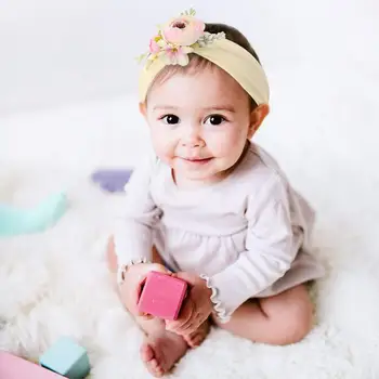 Mergaitės Vaikas, Bamblys Kūdikių Lankas Lankelis Elastinga Lankelis Mielas 3D Gėlių Ruožas Turbaną Gėlių Galvos Wrap Princesė Plaukų Aksesuarai