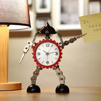 Metalo robotas studentas naudoja cartoon vaikų silent alarm clock kūrybos mielas mažai naktiniai žadintuvas laikrodis