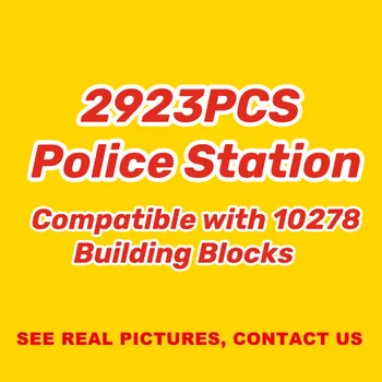 Miestas 10278 2923pcs Policijos Stoties Pastatas Rinkiniai Blokai, Plytos Street View 