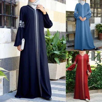 Moteris Musulmonų Abaja Ilga Suknelė Ir Gėlių Spausdinti Derliaus Kaftan Islamo Maxi Suknelės Ropa De Mujer 2021 Plius Dydžio Drabužius Femme#G30