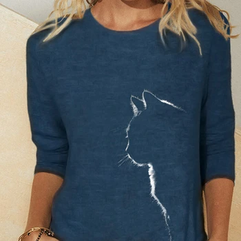 Moterų Atsitiktinis Puloveriai Drabužių Pavasario Rudens moteriški Drabužiai Juokinga Cute Kačių 3D Print Long Sleeve T-Shirts Ponios Mados Viršūnes