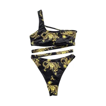 Moterų Bikinis 2020 Nemokamas Pristatymas Vienos Pečių maudymosi kostiumėlį Spausdinti Dragon maudymosi Kostiumėliai, Chineese Vėjo Maudymosi Kostiumą Moterų Paplūdimio Drabužiai Dovana