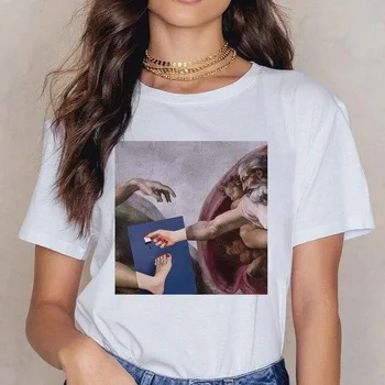 Moterų Mikelandželas Marškinėliai Ulzzang Rankas Femme Derliaus Harajuku Marškinėlius 90s Estetinės Moterų Grunge Grafinis T-shirt,Lašas Laivas