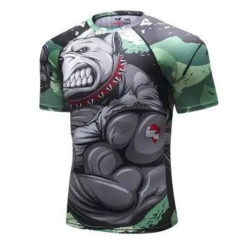 Nauja Suspaudimo Rashguard Marškiniai trumpomis Rankovėmis 3D Spausdinimo BJJ Jiu Jitsu marškinėliai vyriški MMA Sveikatingumo Kultūrizmo Crossfit Viršūnės
