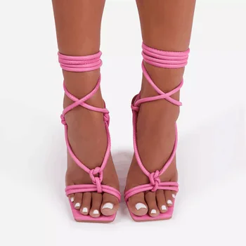 Naujas aukštos obcasie batų sandalai rožinė stiletto šalies žuvų burna kryžiaus dirželis metalo pakabukas podiumo moterų shoes35-42