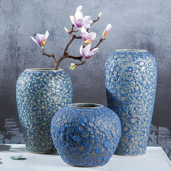 Naujas Kinijos Retro Mėlyna Molio Keramikos Vaza Kambarį Prieškambario TV Spintelė, Miegamajame Gėlių Konteinerių Namų Dekoratyvinės Vazos
