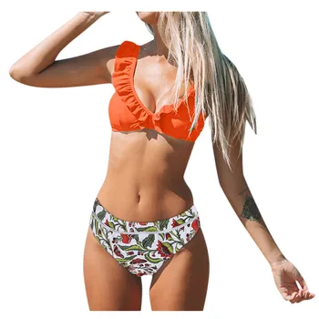 Naujas maudymosi kostiumėlis Moterims maudymosi Kostiumėliai, Aukštos Juosmens Bikini Pynimas Bikini Komplektas Push Up Maudymosi Kostiumą Spausdinti Paplūdimio drabužiai Vasaros Biquini Moterų#W