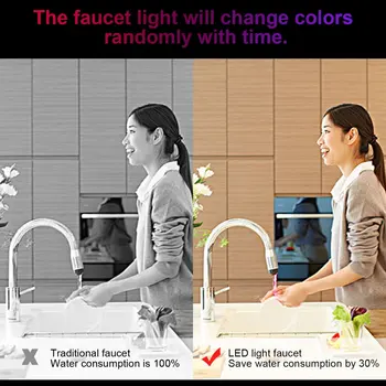 Naujovė Projektavimo 7 Spalvų RGB Spalvinga LED Šviesos, Vandens Švyti Maišytuvas Bakstelėkite Galvą Namo Vonios Apdaila Nerūdijančio Plieno Vandens čiaupas