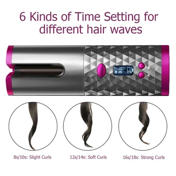 Nešiojamų Belaidžio Automatinė Hair Curler USB Įkrovimo Belaidžius Garbanoti Geležies LCD Ekranas Temperatūra Reguliuojama Garbanos Mašina