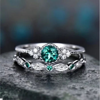 Novo 925 anel de prata esterlina incrustada esmeralda zircão anel de casamento anel feminino alta jóias presente