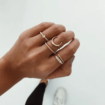Pakuotėje 5 derinys karka žiedas skirta moterims su apdaila kalnų krištolas aukso tonas moterų žiedai
