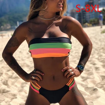 Plus Size 8XL Seksualus Bikini Komplektas Brazilijos Bikini 2020 M. maudymosi Kostiumėliai Moterims Bandeau maudymosi kostiumėlį Moteris Push Up Maudymosi Kostiumą, Vasarą Besimaudančių