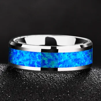 Populiarus 8mm Volframo Karbido Plieno kilnus pluošto fluorescentinės mėlynos spalvos pleistras, žiedas. Žavesio vyrų. Mados tendencija dalyvavimą accessori