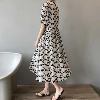 Prancūzijos Trumpomis Rankovėmis Moterims Spausdinti Suknelė Korėjos Elegantiškas Mados Atsitiktinis Palaidų Šifono Suknelės 2021 Nauja Merginų Vasaros Vientisas Suknelė