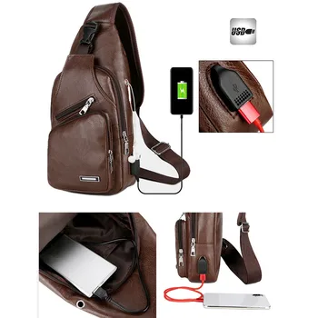 PU Pečių krepšiai, vyrų-USB Įkrovimo Krepšiai Vyrų Kovos Vagystės Krūtinės Maišelį Mokyklos Vasaros Kelionę diržo maišelis Pasiuntiniai Maišelį Naujas
