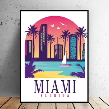 Retro Vintage Miami Drobė Spausdinti Sienos Meno Plakato Nuotrauką Modernus Miegamojo Kambarį Apdaila, Be Rėmelio