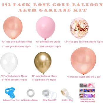 Rose Aukso Balionų Girliandą Arch Rinkinys - 152 Vienetų, rožinė Aukso, Rožinės, Baltos ir Aukso Konfeti Lateksiniai Balionai, skirti Kūdikių Dušas Vestuvių